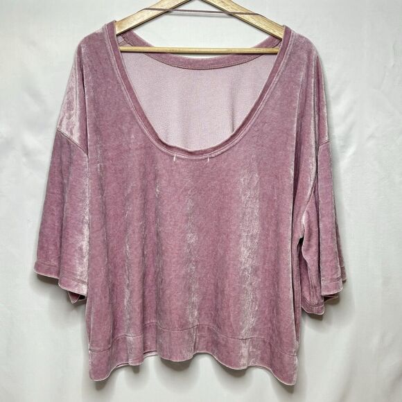 We The Free People Valerie Velvet Oversized Tee Medium Top Purple Boxy Velour - Picture 2 of 10